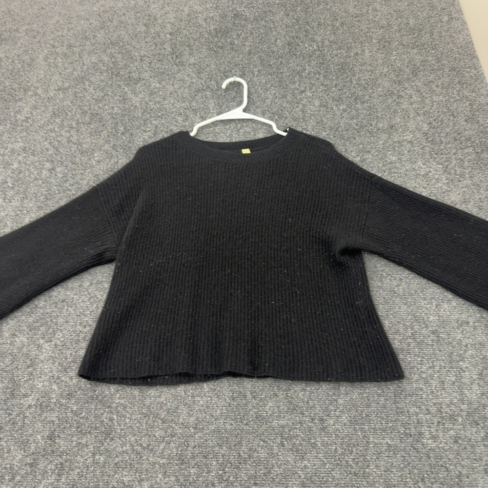 OU Sweater Womens M Black Wool Cashmere Ribbed Knit Cropped Minimalist Style